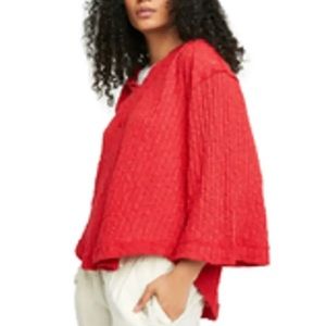 Free People Red Baja Babe Hacci Hooded Pull Over V-Neck Sweater Top Size…